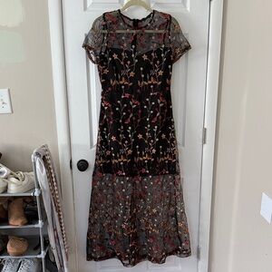 Floral Embroidered Black Dress